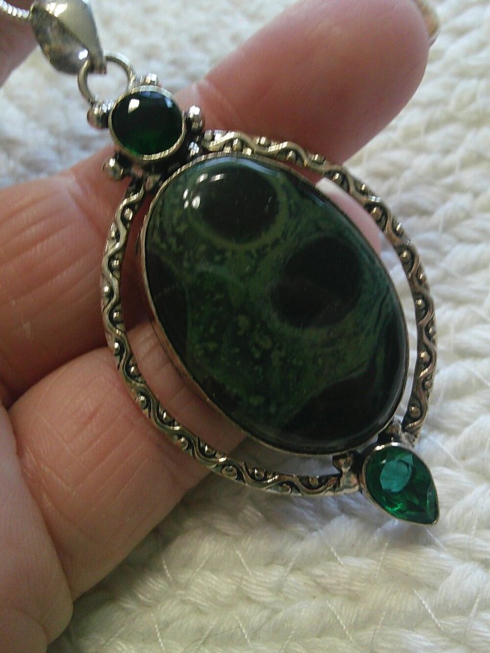 Stunning STAR GALAXY & GREEN QUARTZ Handmade Sterling 925 Pendant/Chain #395F